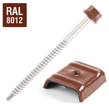1 x Vis autoperceuse avec cavalier pour toiture 2 pièces Type E1 RAL8012 brun rouge 6.3X100