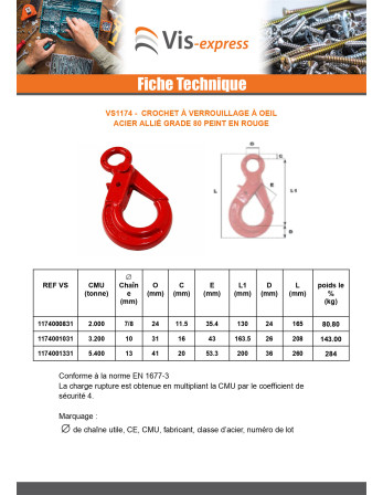 Crochet à verrouillage à oeil Grade 80 13MM acier rouge