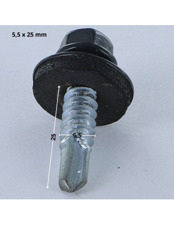 Vis autoperceuse Tête hexagonale TH 5.5X25 Rondelle d'étanchéite EPDM Acier zingué RAL7016 gris anthracite