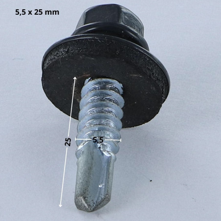 1 x Vis autoperceuse Tête hexagonale TH 5.5X25 Rondelle d'étanchéite EPDM Acier zingué RAL7016 gris anthracite