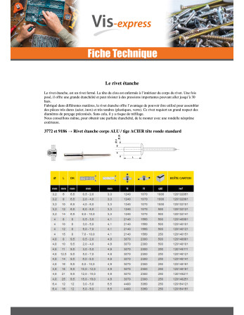 Rivet Etanche Etanche GOSTOP Aluminium Tige acier Tête plate 4.8X8