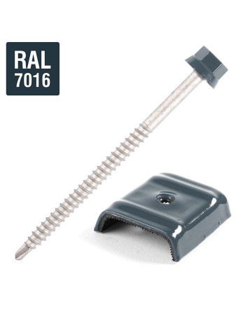 Vis autoperceuse avec cavalier pour toiture 2 pièces Type E1 RAL7016 gris anthracite 6.3X100