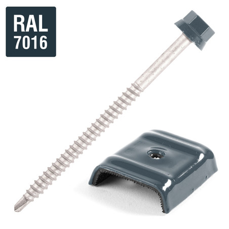 1 x Vis autoperceuse avec cavalier pour toiture 2 pièces Type E1 RAL7016 gris anthracite 6.3X100