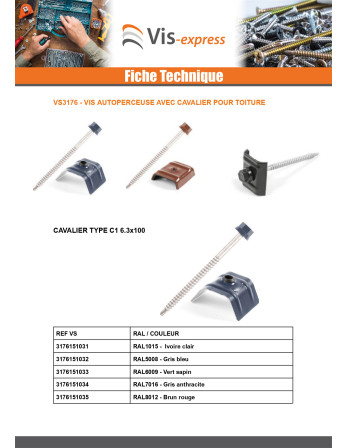 Vis autoperceuse avec cavalier pour toiture 2 pièces Type E1 RAL7016 gris anthracite 6.3X100