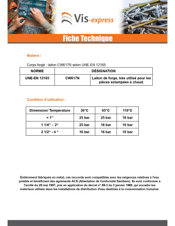 Mamelon joint plat FIG 280 Mâle / Mâle renforcé 26x34 (1") Laiton