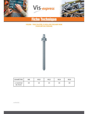 Tige filetée Fischer RGM à SCELLER M16X190 Acier zingué