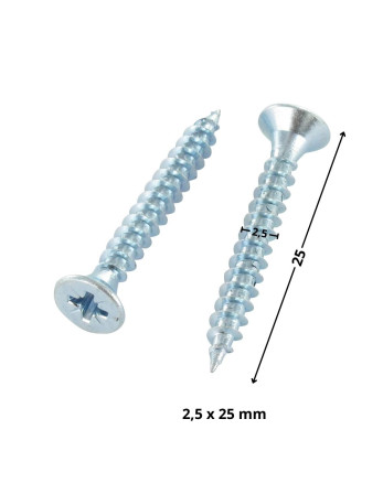 VBA Vis bois agglo Tête fraisée Pozi N°1 2.5X25 Filetage total Acier zingué microvis