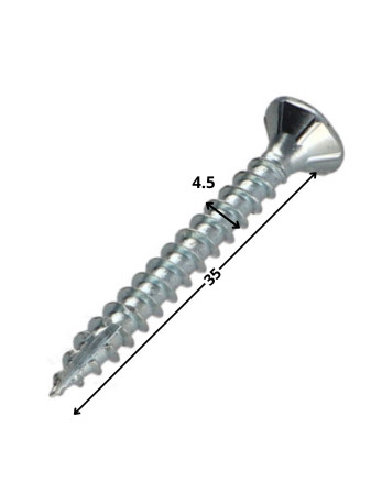 Vis bois TEKOR Tête fraisée Cranté 4.5X35 TORX T25 Acier zingué Filetage total Pointe antifendage type 17