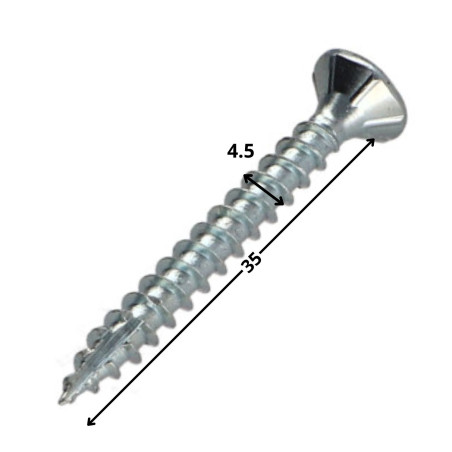 1 x Vis bois TEKOR Tête fraisée Cranté 4.5X35 TORX T25 Acier zingué Filetage total Pointe antifendage type 17