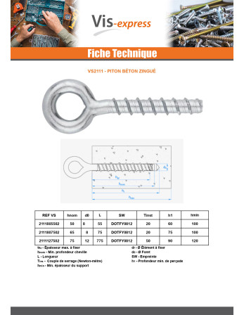 Piton Béton 8X75 Acier zingué