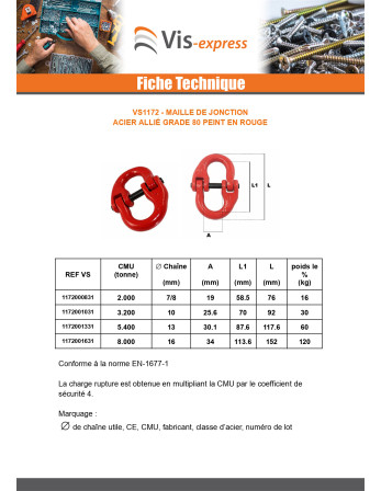 Maille de jonction Grade 80 16MM acier rouge