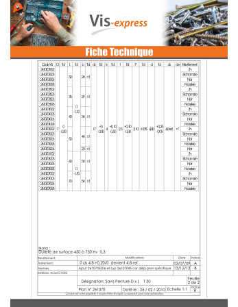 Vis Penture 7X40 Filetage total TORX T30 Acier zingué noir
