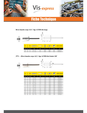 Rivet Etanche Etanche GOSTOP Aluminium Tige acier Tête plate 3.2X12