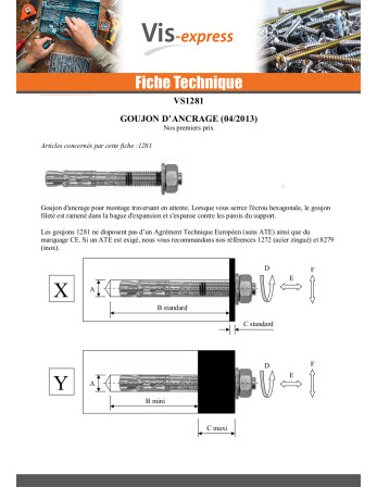 Goujon Ancrage M6X60 Acier zingué