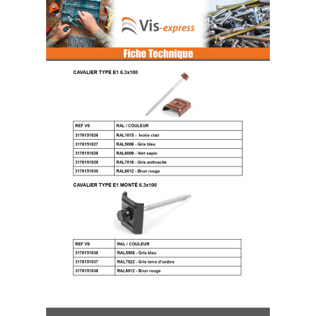 1 x Vis autoperceuse avec cavalier monté pour toiture Type E1 RAL7022 gris tarre d'ombre 6.3X100