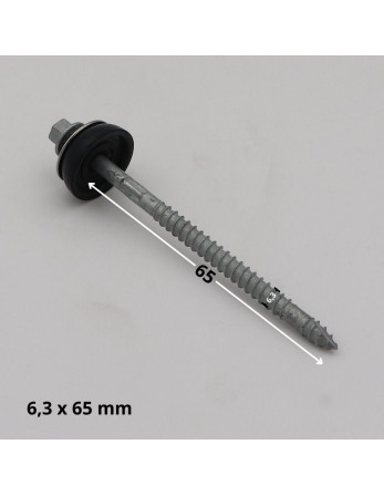 Vis autoperceuse Tête hexagonale TH 6.3X65 Rondelle d'étanchéite EPDM Acier zingué