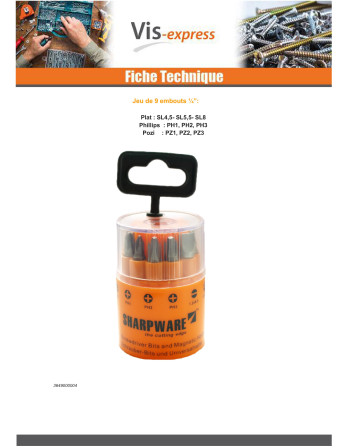 Assortiment de 9 Embout 1/4 Fendue Phillips Pozi