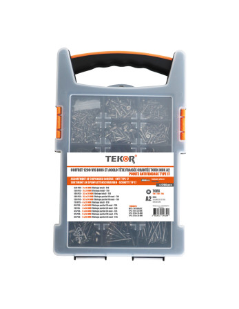 Assortiment de 1200 Vis bois TEKOR Tête fraisée Cranté TORX Inox A2