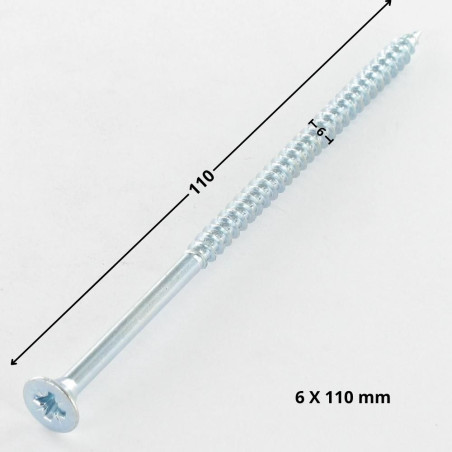 1 x VBA Vis bois agglo Tête fraisée Pozi N°3 6X110 Filetage partiel Acier zingué