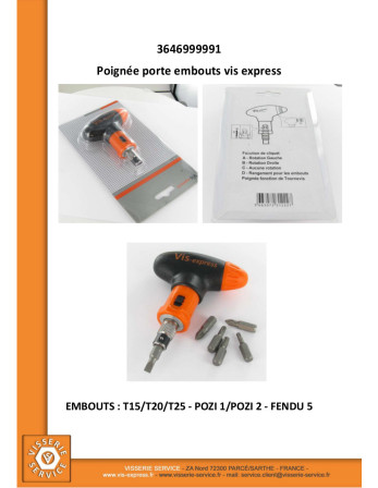 POIGNEE Porte Embout VIS-EXPRESS