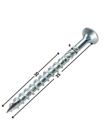 Vis charpente TEKOR Tête fraisée Cranté TORX T20 4X35 Filetée sur 30 Pointe antifendage type 17 ZN