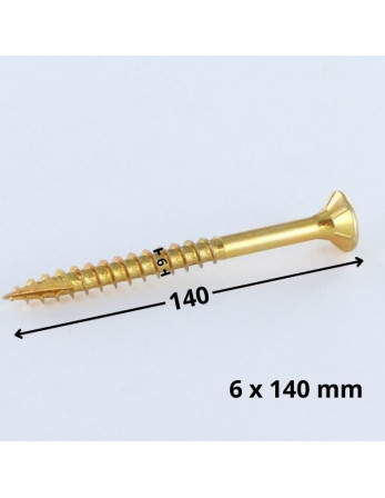 Vis bois TEKOR Tête fraisée Cranté 6X140 Filetée sur 70 TORX T30 ZBCR3+ Pointe antifendage type 17