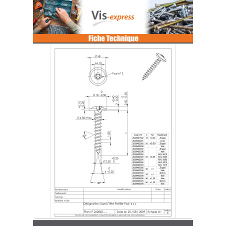 1 x VBA Vis bois agglo Poelier Pozi N°2 4X60 Filetée sur 40 Diamètre de tête: 9 Acier zingué noir