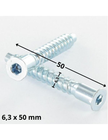 Vis d'assemblage confirmat Tête fraisée Hexagonal creux 6.3X50 Filet tôle SS Cranté Acier zingué