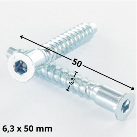 1 x Vis d'assemblage confirmat Tête fraisée Hexagonal creux 6.3X50 Filet tôle SS Cranté Acier zingué
