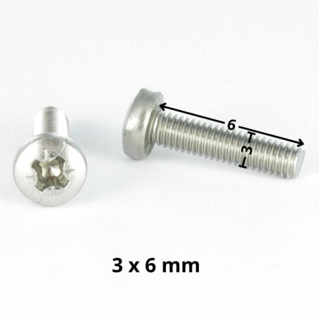 1 x Vis métaux tête cylindrique bombée large Pozi N°1 M3X6 Acier zingué microvis
