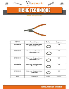 PINCE Circlip Extèrieur COUDEE 45 Degrès Longueur 200 2