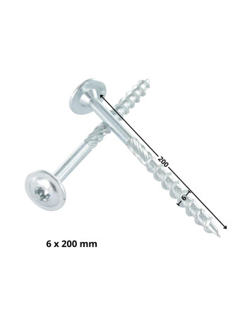 Vis bois TEKOR Tête disque TORX T30 Pointe antifendage type 17 6X200 Filetage partiel Acier zingué