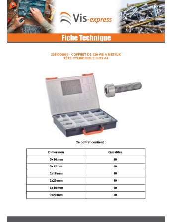 Assortiment de 620 Vis métaux CHC BTR Inox A4
