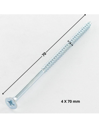 VBA Vis bois agglo Tête fraisée Pozi N°2 4X70 Filetage partiel Acier zingué