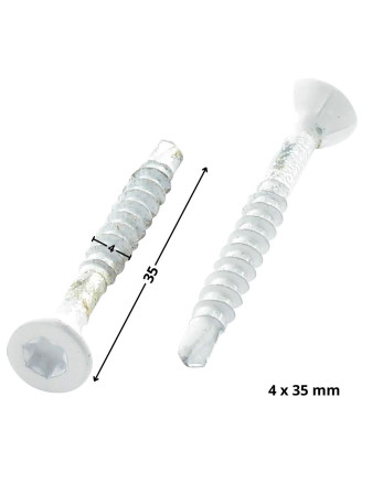 VBA Vis bois agglo Médium Tête fraisée Cranté TORX T20 4X35 Filetée sur 24 Acier zingué RAL9010 blanc pur