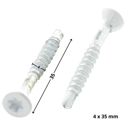 1 x VBA Vis bois agglo Médium Tête fraisée Cranté TORX T20 4X35 Filetée sur 24 Acier zingué RAL9010 blanc pur