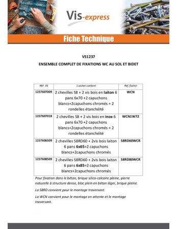 KIT Fixation WC Vis Inox 6X70 Fischer