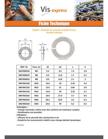 Rondelle SECURITE ONDULEE Fendue Inox A1 M6