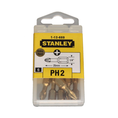 1 x Boite de 6 Embout Phillips n° 2 STANLEY Longueur 25