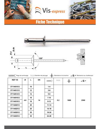 Rivet aveugle éclate GOSTAR Aluminium Tige acier 4.8X14 Noir