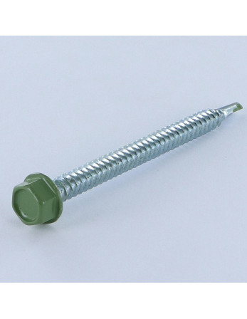 Vis autoperceuse Tête hexagonale TH 6.3X75 Filet tôle Acier zingué RAL6011 vert reseda