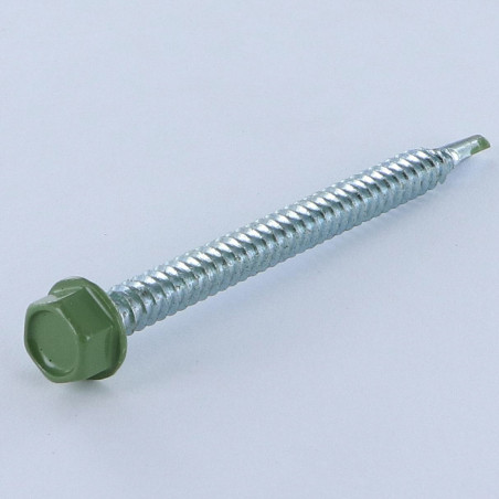 1 x Vis autoperceuse Tête hexagonale TH 6.3X75 Filet tôle Acier zingué RAL6011 vert reseda