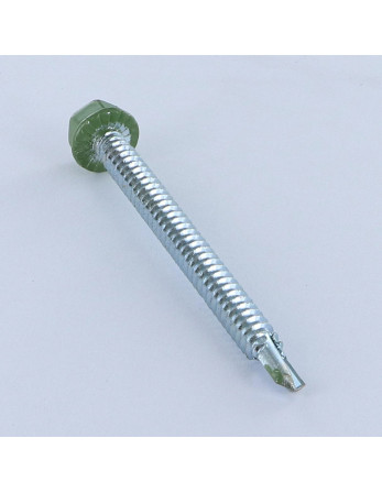 Vis autoperceuse Tête hexagonale TH 6.3X75 Filet tôle Acier zingué RAL6011 vert reseda