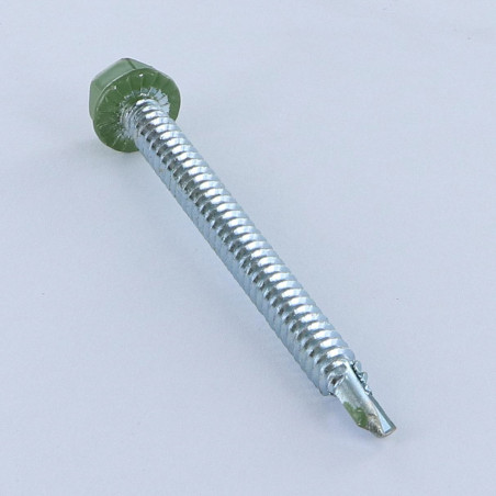 1 x Vis autoperceuse Tête hexagonale TH 6.3X75 Filet tôle Acier zingué RAL6011 vert reseda