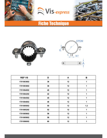 Collier de fixation isophonique simple M7X150 Diamètre 48 Acier zingué