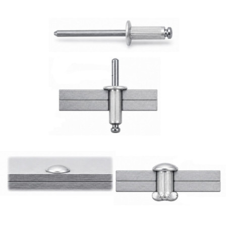 1 x Rivet aveugle tout acier ZING 3X8 Epaisseur de serrage 3 à 5 Tête plate