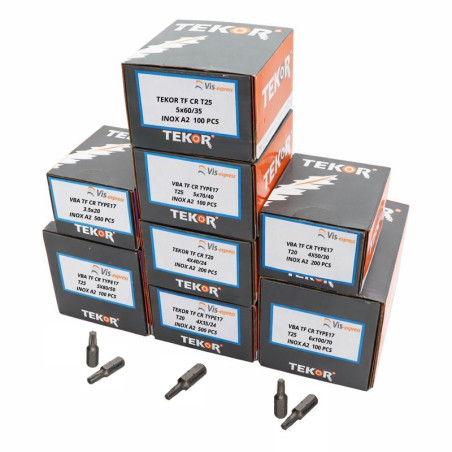 1 x TEKOR PACK PRO 1800 Vis Tête fraisée Cranté TORX Inox A2