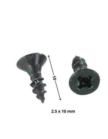 VBA Vis bois agglo Tête fraisée Pozi N°1 2.5X10 Filetage total Acier zingué noir microvis