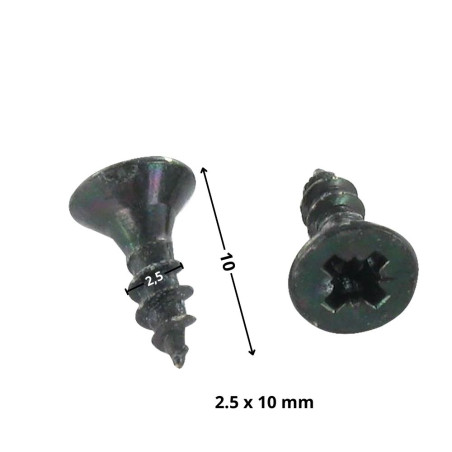 1 x VBA Vis bois agglo Tête fraisée Pozi N°1 2.5X10 Filetage total Acier zingué noir microvis