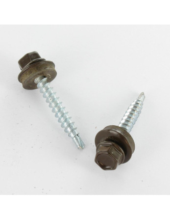 Vis autoperceuse Tête hexagonale TH 4.8X35 Rondelle d'étanchéite EPDM Acier zingué RAL8014 brun sepia